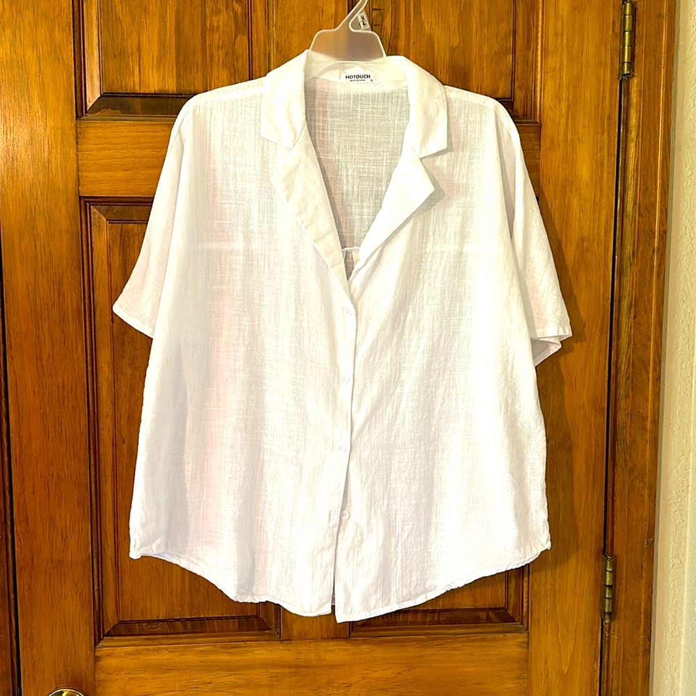 Hotouch white button down short sleeve in X-Large